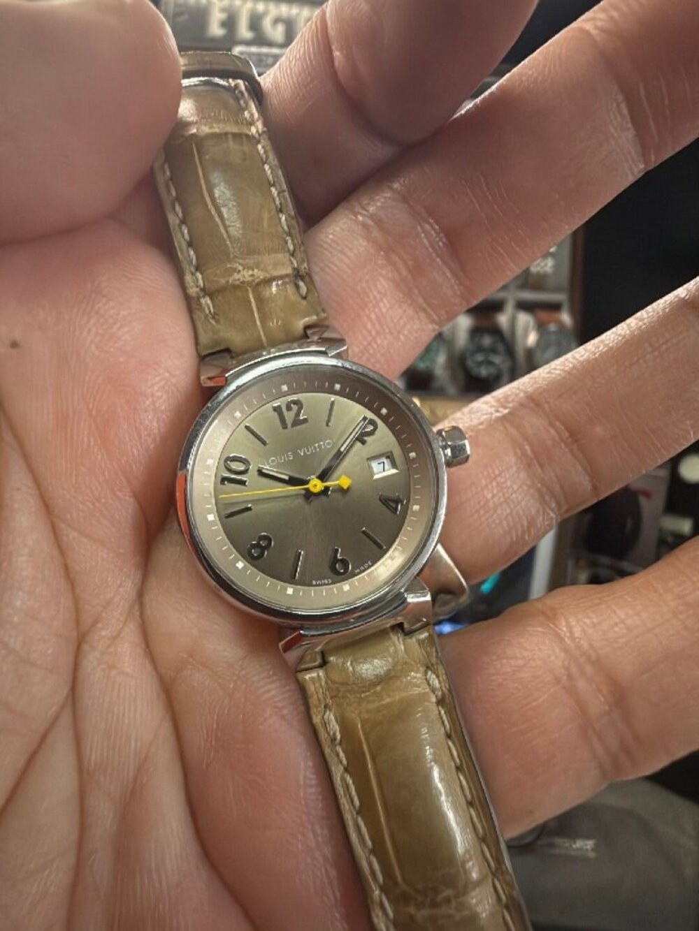Louis Vuitton Tambour 27mm Bronze Dial Swiss Quartz Ladies Watch Q1212